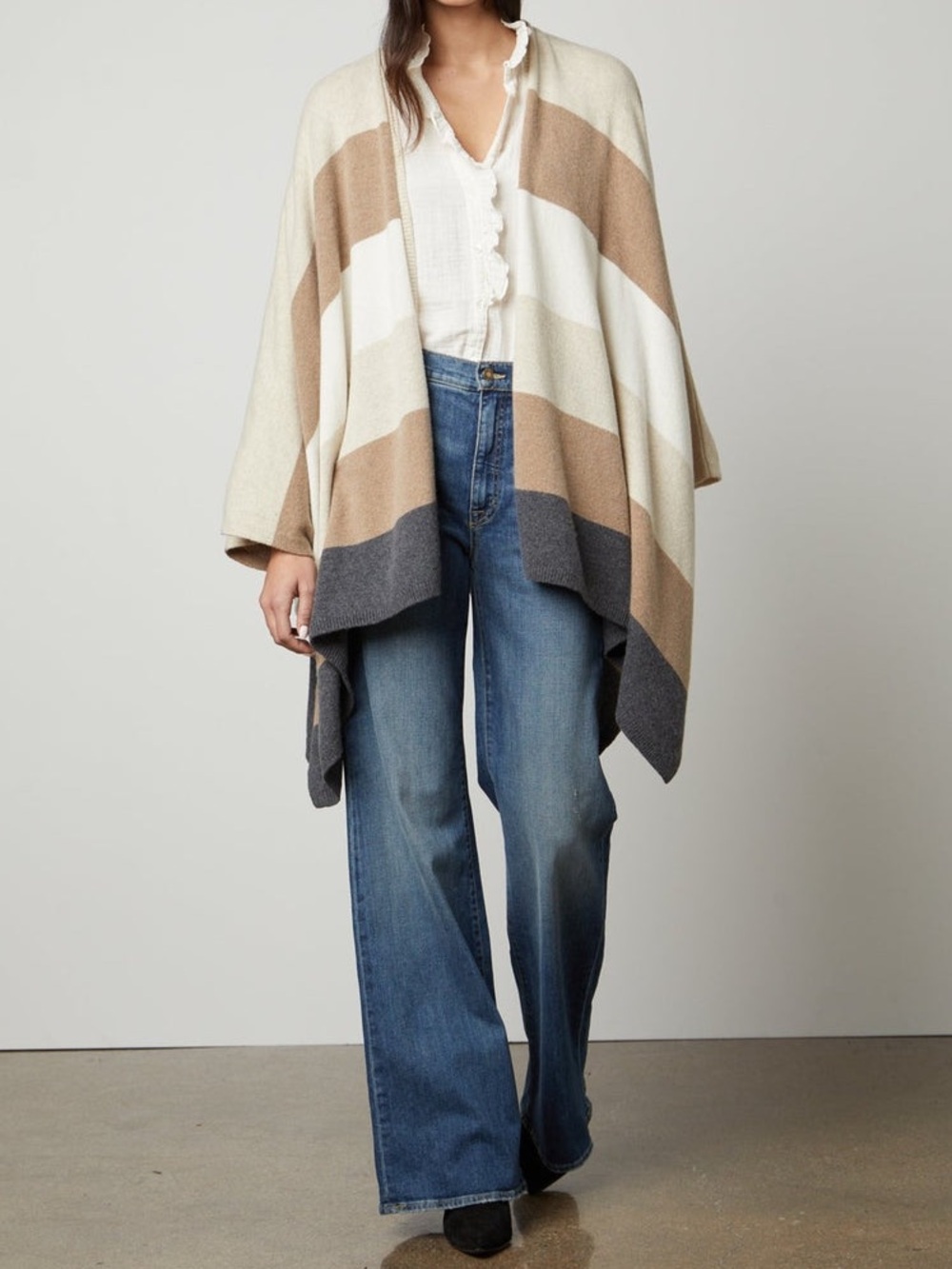 Velvet by Graham & Spencer Jonas Striped Poncho Wool Cotton Blend XS/S Cape